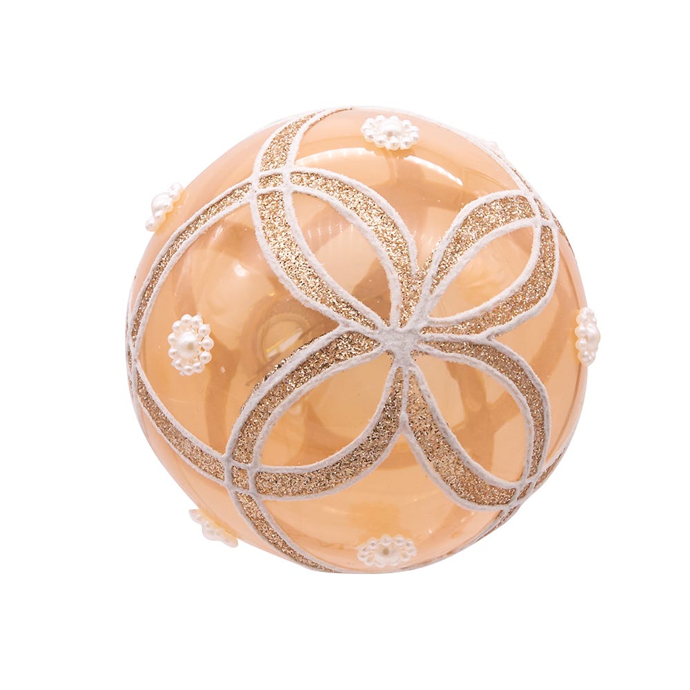 Kurt Adler 80MM Champagne and Pearl Peach Glitter Ball Ornaments, 6 Piece Set